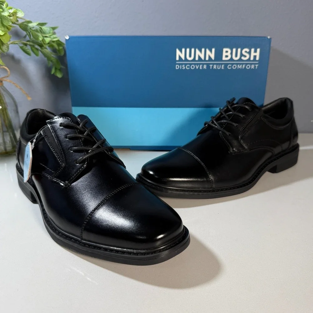 Nunn Bush Cap Toe Oxford Mens Black Lace Up Dress Shoes‎ Size 10